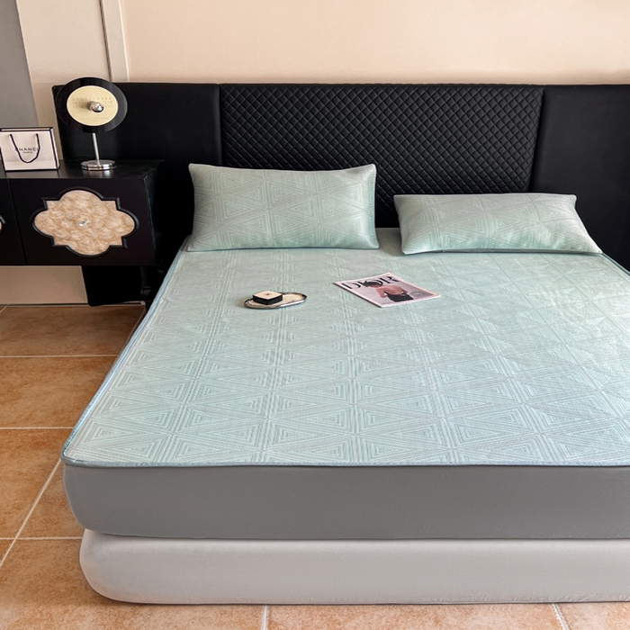 91家纺网 家纺一手货源 找家纺 慕尚家纺 2025新款提花席床笠款 床笠-复古三角蓝