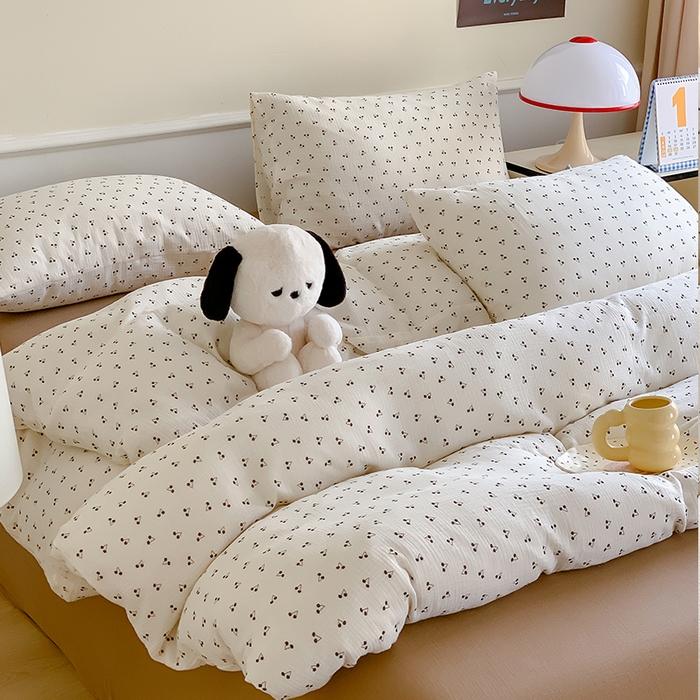 91家纺网 家纺一手货源 找家纺 萝莉家纺2025新款全棉双层皱皱纱四件套 黑樱桃