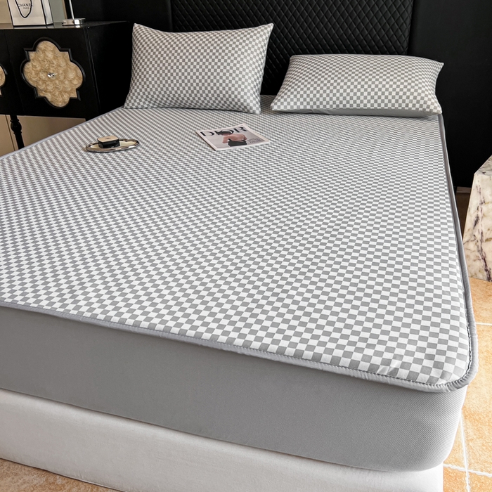 91家纺网 家纺一手货源 找家纺 慕尚家纺 2025新款提花席床笠款 床笠-棋盘格灰