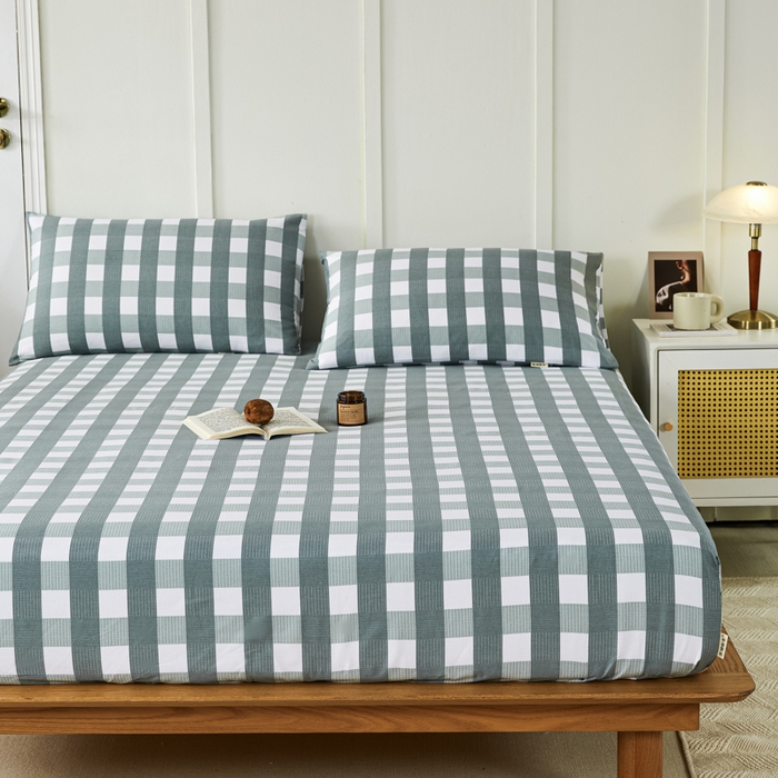 91家纺网 家纺一手货源 找家纺 鸣升 新款舒适透气全棉老粗布床笠 灰中格