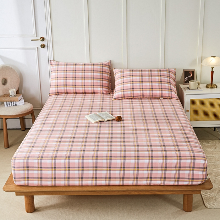 91家纺网 家纺一手货源 找家纺 鸣升 新款舒适透气全棉老粗布床笠 莫妮卡（粉）