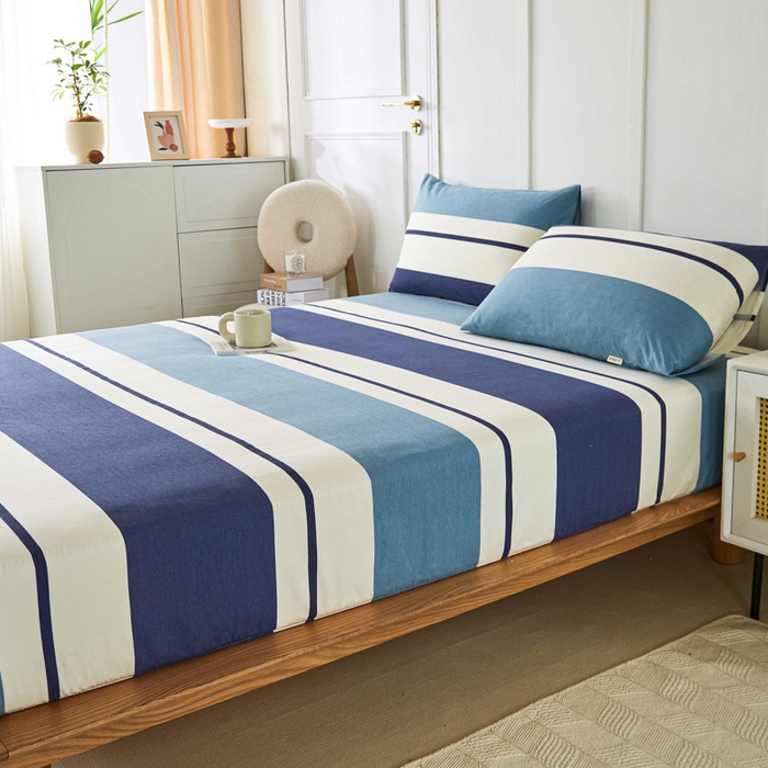 91家纺网 家纺一手货源 找家纺 鸣升 新款舒适透气全棉老粗布床笠 欢乐