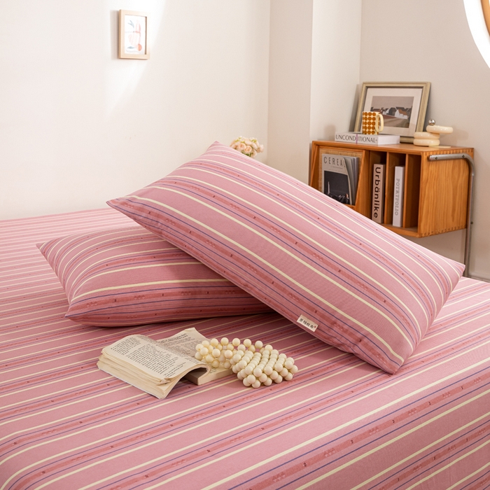 91家纺网 家纺一手货源 找家纺 鸣升 新款舒适透气100%全棉老粗布枕套 北野-粉