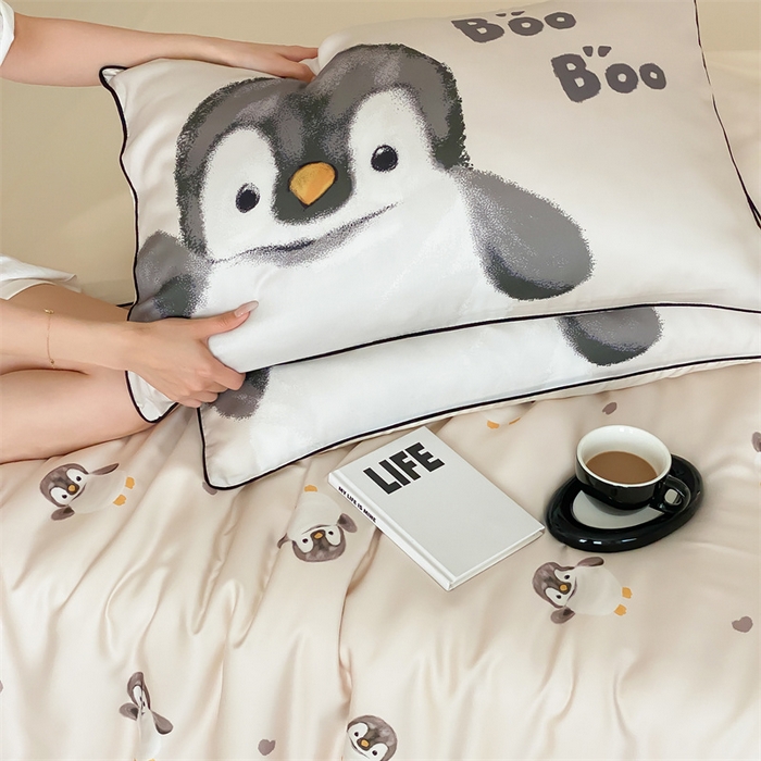 91家纺网 家纺一手货源 找家纺 圆岛家纺 2024新款萌宠数码印花四件套 企鹅咕咕