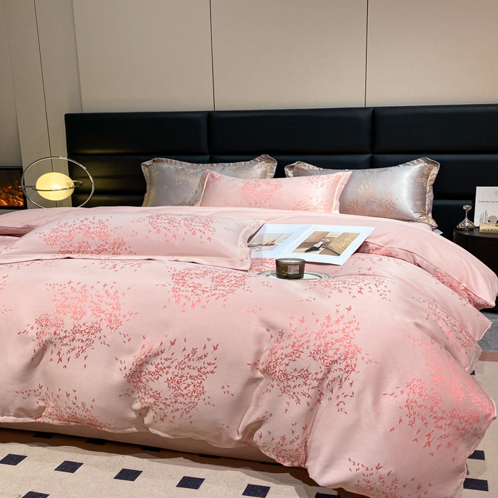 91家纺网 家纺一手货源 找家纺 潮邦创意家居 2025新款阳离子提花天丝棉四件套-金枝玉叶（可配礼盒） 琳娜粉