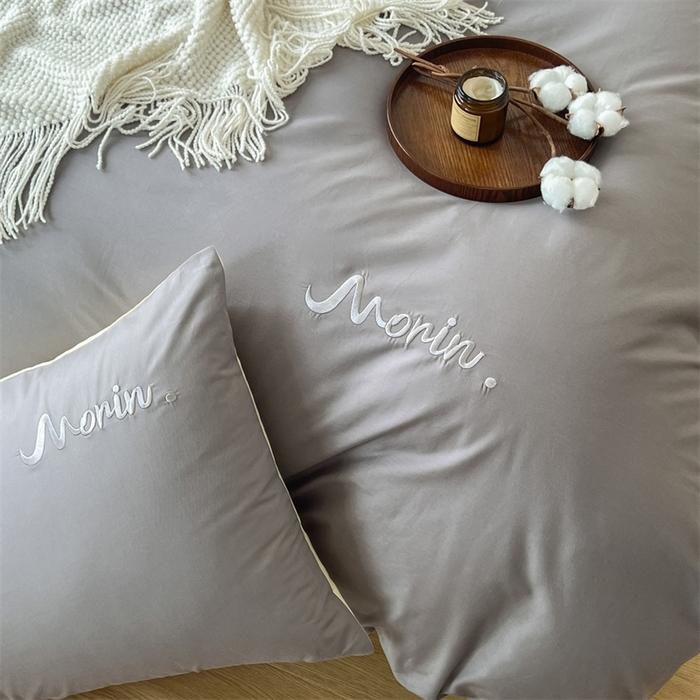 91家纺网 家纺一手货源 找家纺 多品家纺 2024新款全棉纯色双拼刺绣四件套 绅士灰米黄