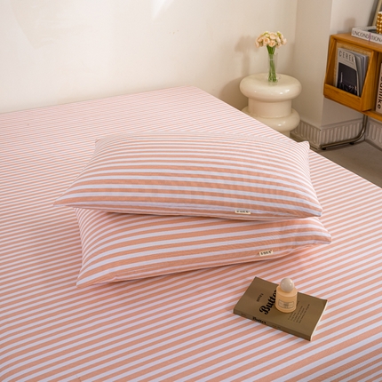 鸣升 新款舒适透气100%全棉老粗布枕套 细川（粉