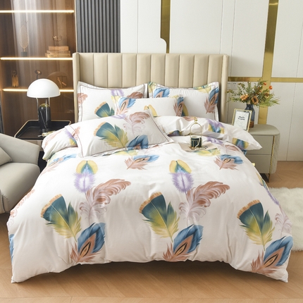 91家纺网 家纺一手货源 找家纺 名优家纺 2024新款13374全棉印花四件套羽叶