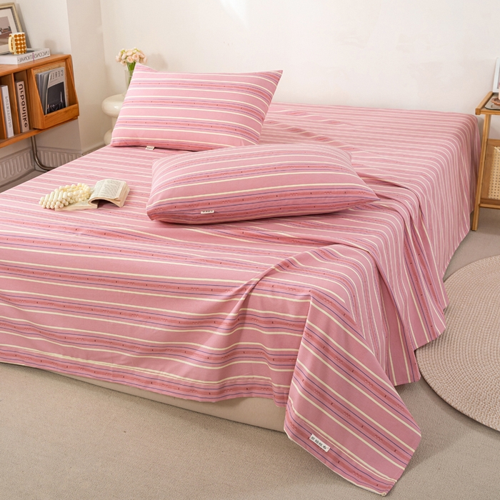 91家纺网 家纺一手货源 找家纺 鸣升 新款舒适透气100%全棉老粗布床单 北野-粉