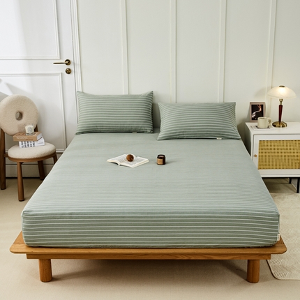 鸣升 新款舒适透气全棉老粗布床笠 细川（绿）