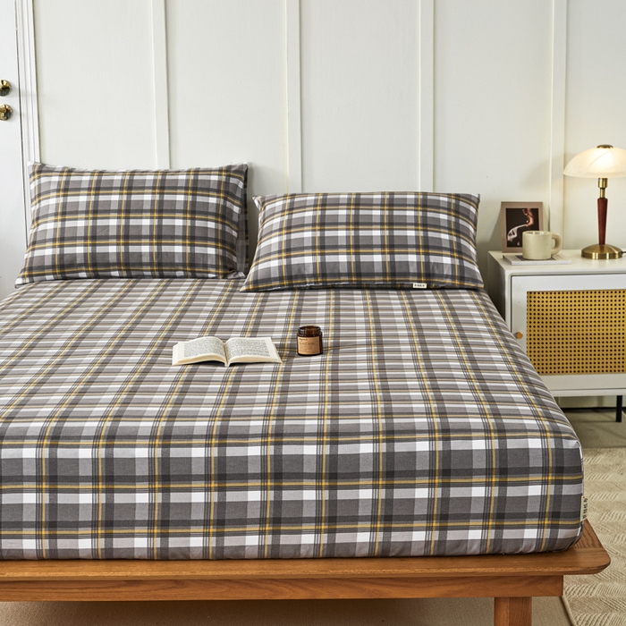 91家纺网 家纺一手货源 找家纺 鸣升 新款舒适透气全棉老粗布床笠 莫妮卡（灰）