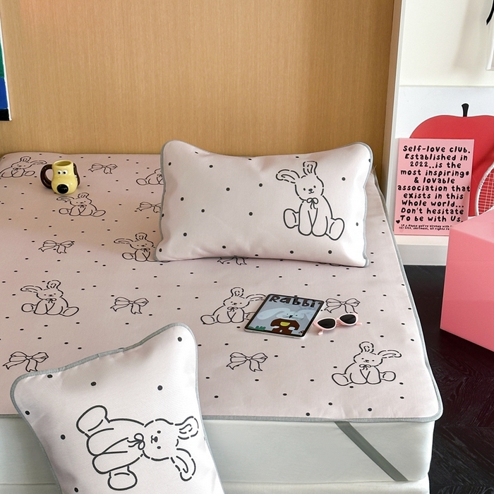 91家纺网 家纺一手货源 找家纺 时年 2024新款7A抗菌数码印花冰丝凉席（充值会员优惠10元） 波点兔兔