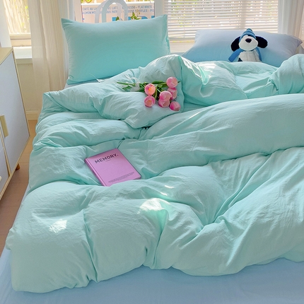 艾特你 2024新款A类水洗棉被套纯色被套单被套素色被套 混搭-水绿浅蓝