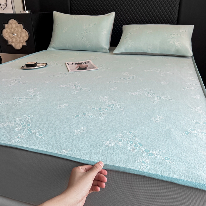 91家纺网 家纺一手货源 找家纺 慕尚家纺 2025新款提花席床笠款 床笠-花香蓝