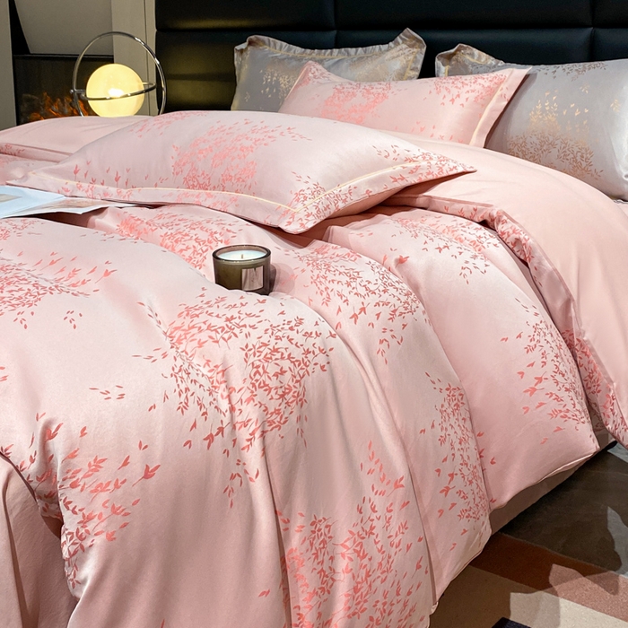 91家纺网 家纺一手货源 找家纺 潮邦创意家居 2025新款阳离子提花天丝棉四件套-金枝玉叶（可配礼盒） 琳娜粉
