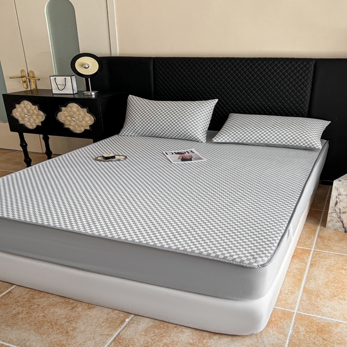 91家纺网 家纺一手货源 找家纺 慕尚家纺 2025新款提花席床笠款 床笠-棋盘格灰