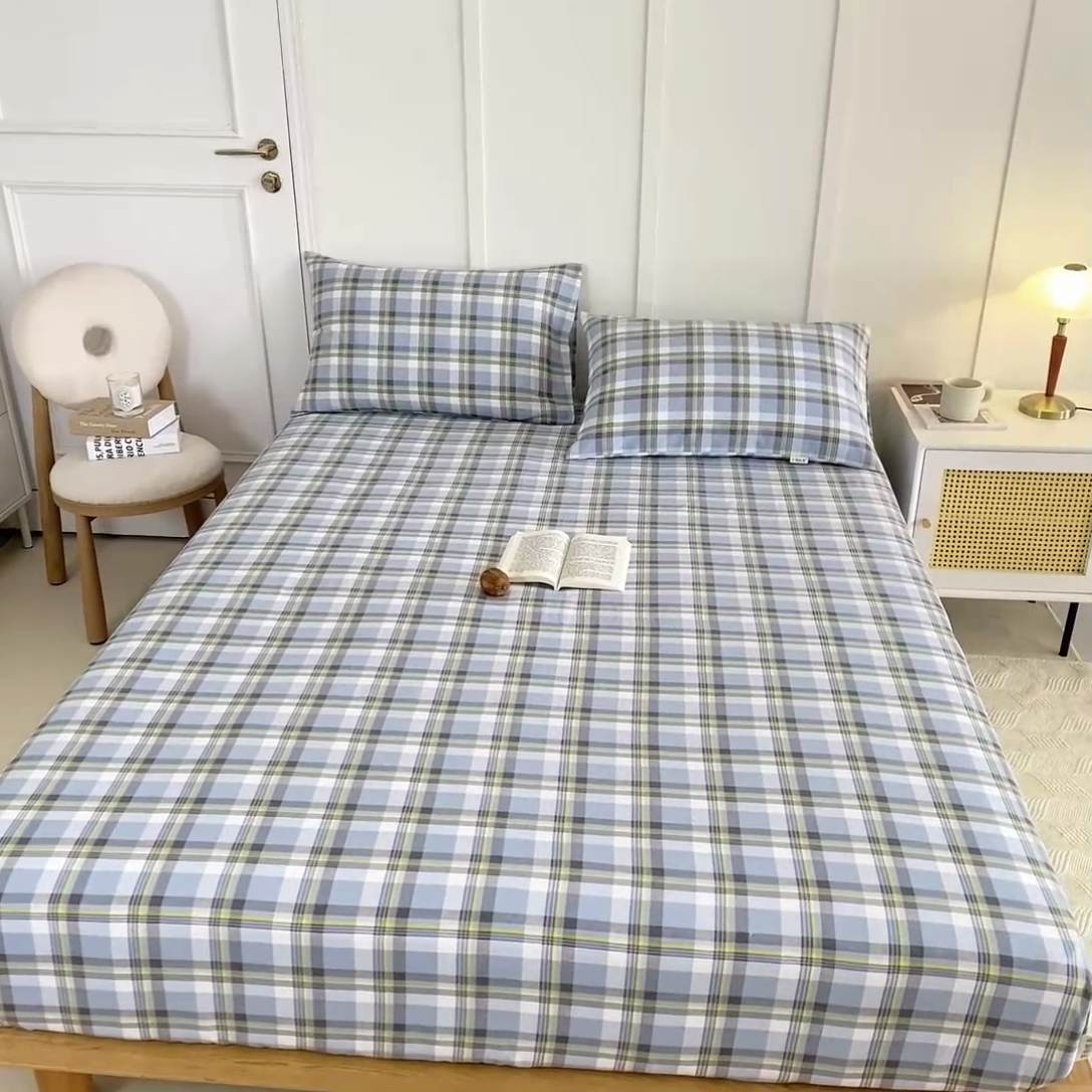 91家纺网 家纺一手货源 找家纺 鸣升 新款舒适透气全棉老粗布床笠 莫妮卡（灰）