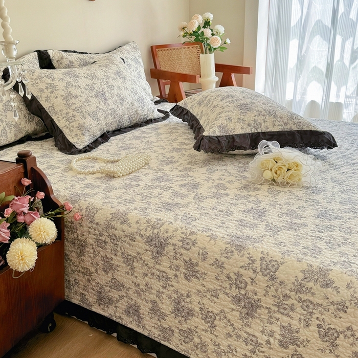 91家纺网 家纺一手货源 找家纺 添越 2024新款纯棉砂洗床盖 赫本风