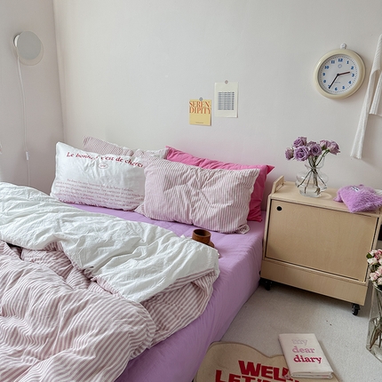 91家纺网 家纺一手货源 找家纺 （总）恋恋三季2024新款全棉色织水洗棉ins风四件套-芋泥啵啵 