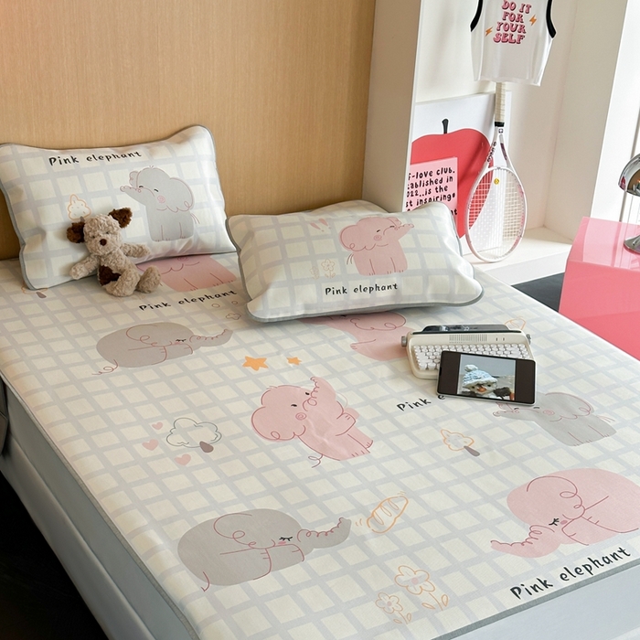 91家纺网 家纺一手货源 找家纺 时年 2024新款7A抗菌数码印花冰丝凉席（充值会员优惠10元） 萌宠小象