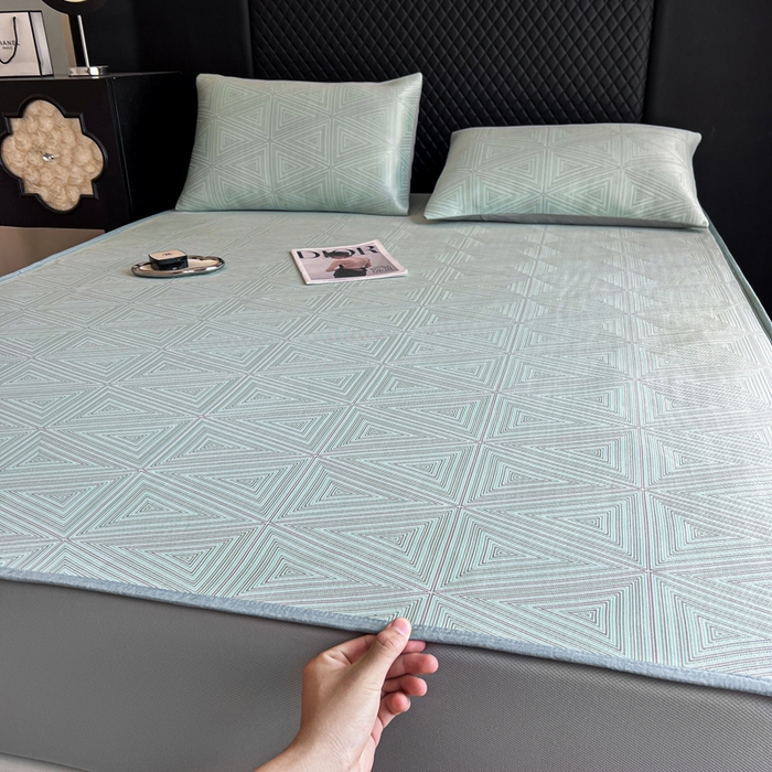 91家纺网 家纺一手货源 找家纺 慕尚家纺 2025新款提花席床笠款 床笠-复古三角蓝