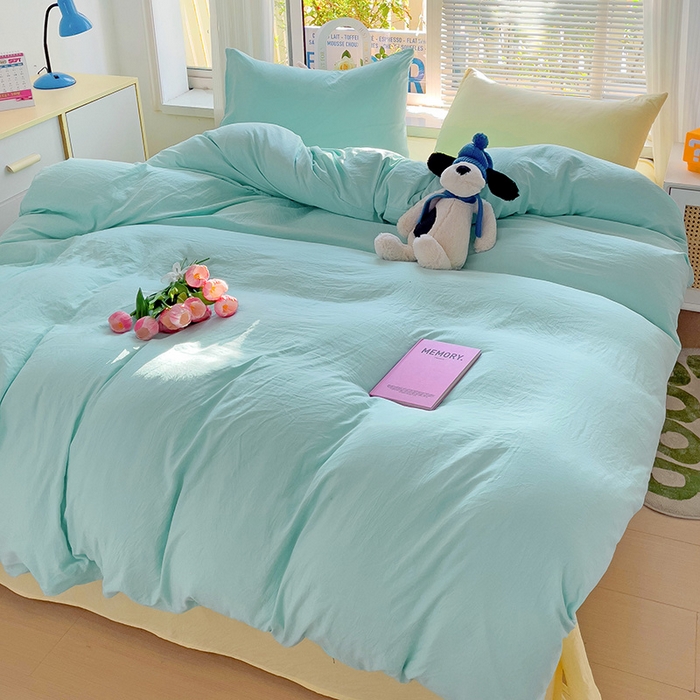 91家纺网 家纺一手货源 找家纺 艾特你 2024新款A类水洗棉被套纯色被套单被套素色被套 混搭-水绿黄