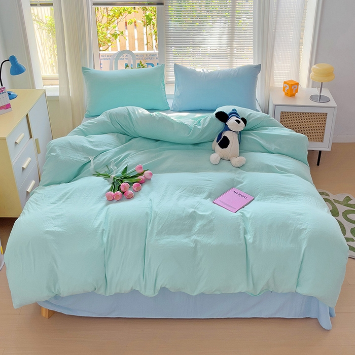 91家纺网 家纺一手货源 找家纺 艾特你 2024新款A类水洗棉被套纯色被套单被套素色被套 混搭-水绿浅蓝