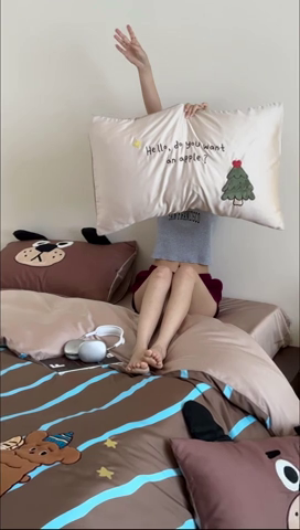 91家纺网 家纺一手货源 找家纺 黛舒家居 2024新款天丝条纹款四件套 小树熊