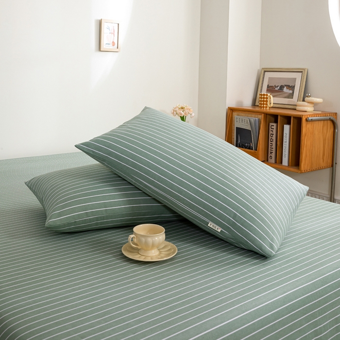 91家纺网 家纺一手货源 找家纺 鸣升 新款舒适透气100%全棉老粗布枕套 细川（绿）