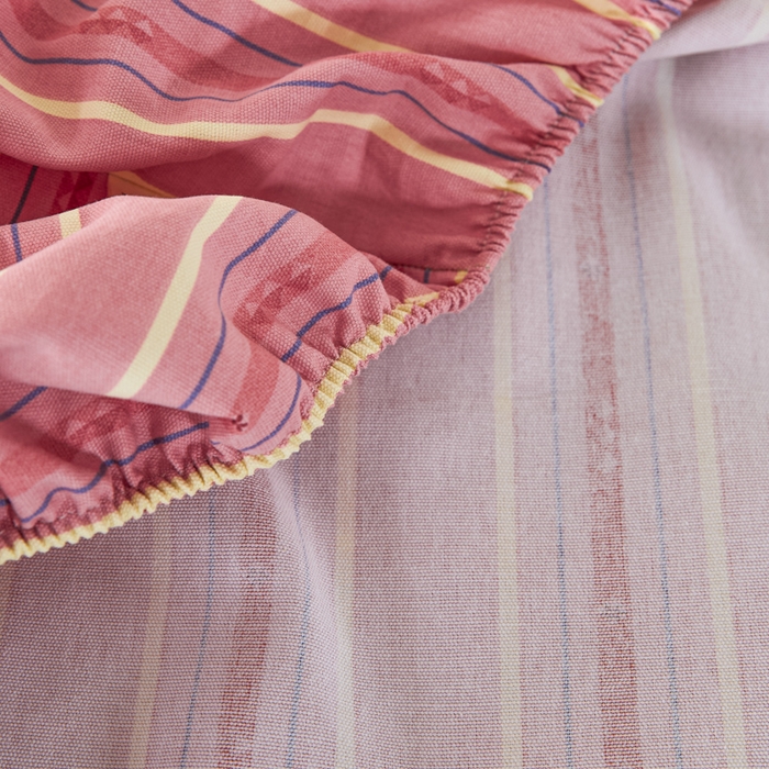 91家纺网 家纺一手货源 找家纺 鸣升 新款舒适透气全棉老粗布床笠 北野-粉