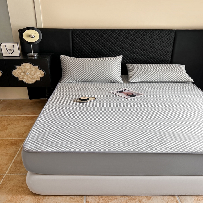 91家纺网 家纺一手货源 找家纺 慕尚家纺 2025新款提花席床笠款 床笠-棋盘格灰