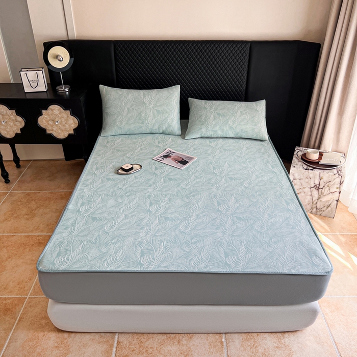 91家纺网 家纺一手货源 找家纺 慕尚家纺 2025新款提花席床笠款 床笠-羽毛纷飞蓝