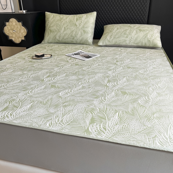 91家纺网 家纺一手货源 找家纺 慕尚家纺 2025新款提花席床笠款 床笠-羽毛纷飞绿