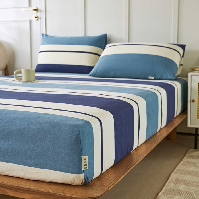 91家纺网 家纺一手货源 找家纺 鸣升 新款舒适透气全棉老粗布床笠 欢乐