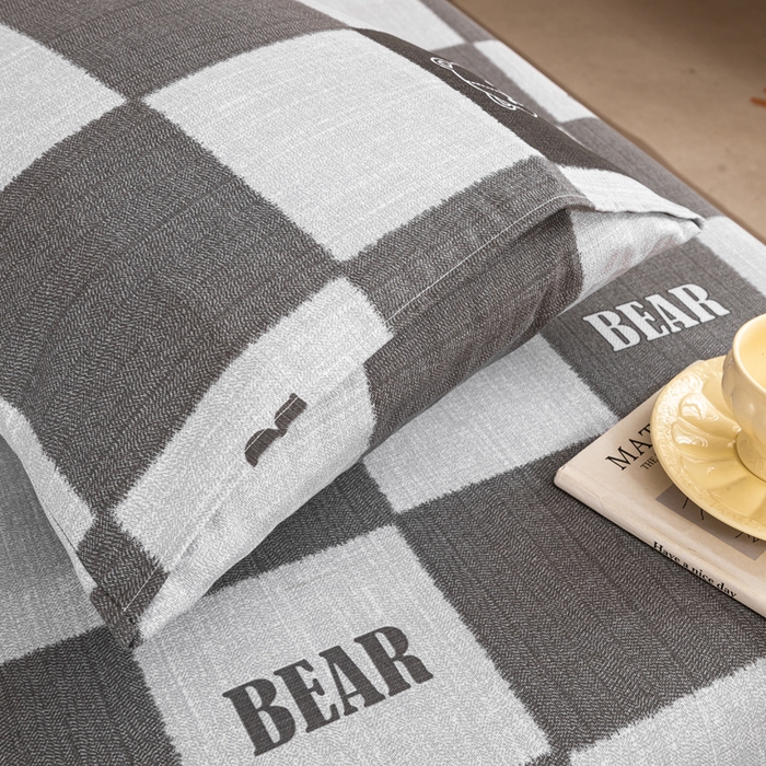 91家纺网 家纺一手货源 找家纺 鸣升 新款舒适透气100%全棉老粗布枕套 巴比熊（灰）