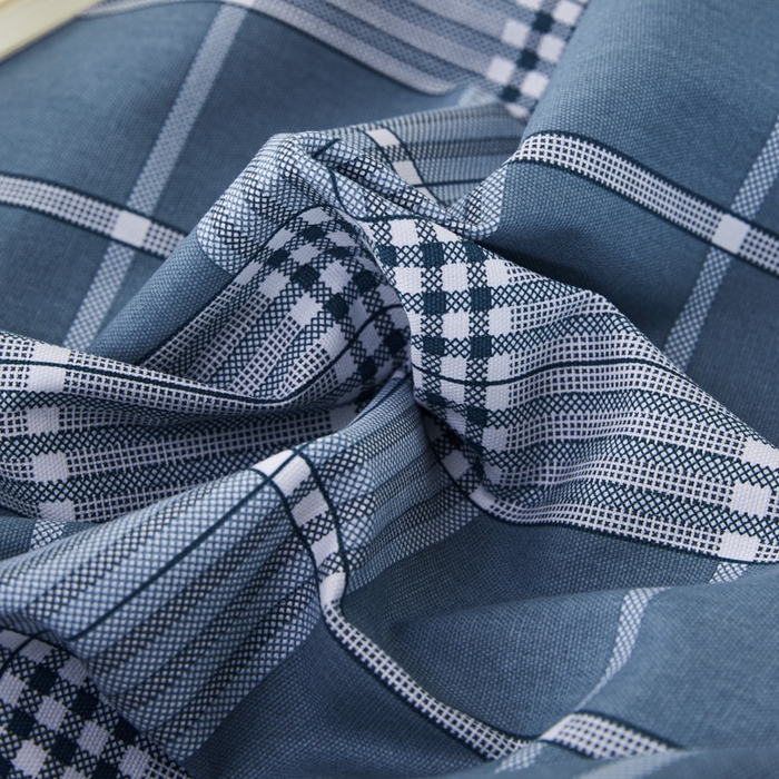 91家纺网 家纺一手货源 找家纺 鸣升 新款舒适透气全棉老粗布床笠 蓝条格