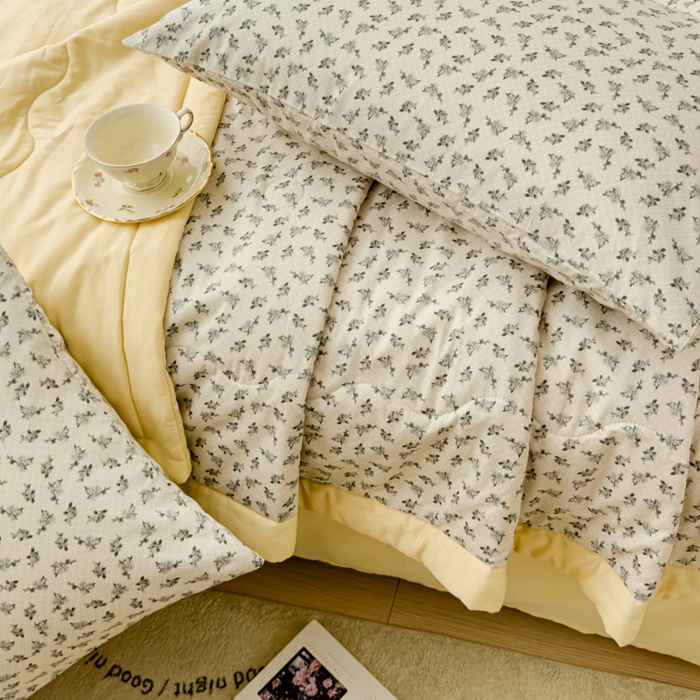 91家纺网 家纺一手货源 找家纺 金丝鸟家纺 2024新款全棉棉花夏被四件套 米色小花