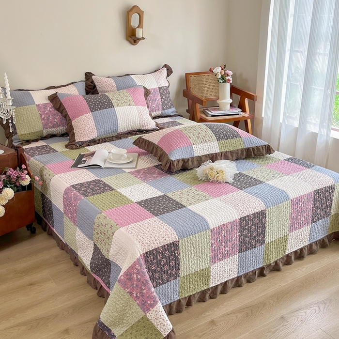 91家纺网 家纺一手货源 找家纺 添越 2024新款纯棉砂洗床盖 百福格