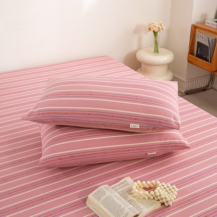 鸣升 新款舒适透气100%全棉老粗布枕套 北野-粉