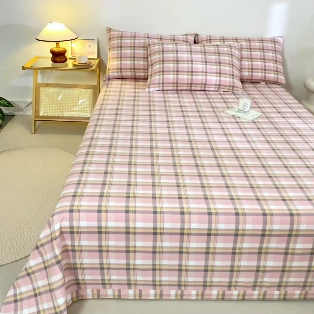 91家纺网 家纺一手货源 找家纺 鸣升 新款舒适透气100%全棉老粗布床单 莫妮卡（粉）