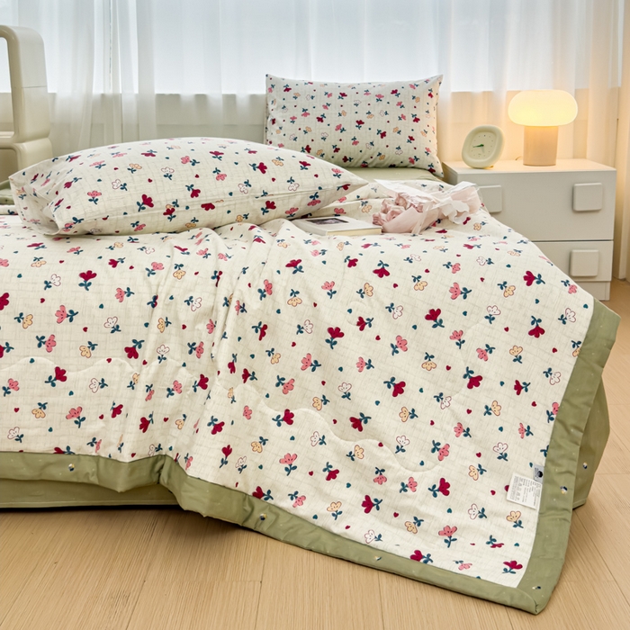 91家纺网 家纺一手货源 找家纺 金丝鸟家纺 2024新款全棉棉花夏被四件套 花束