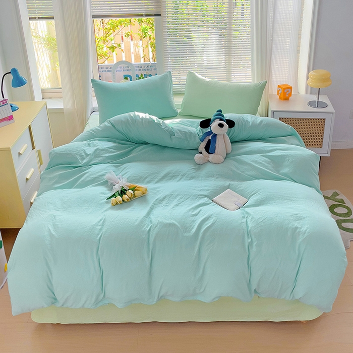 91家纺网 家纺一手货源 找家纺 艾特你 2024新款A类水洗棉被套纯色被套单被套素色被套 混搭-水绿藻绿