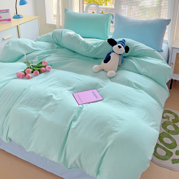 91家纺网 家纺一手货源 找家纺 艾特你 2024新款A类水洗棉被套纯色被套单被套素色被套 混搭-水绿浅蓝