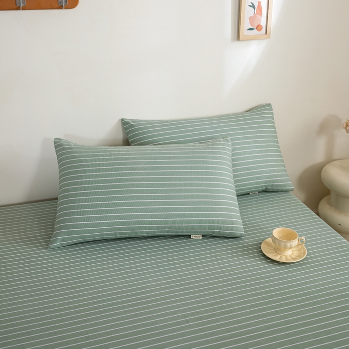 91家纺网 家纺一手货源 找家纺 鸣升 新款舒适透气100%全棉老粗布枕套 细川（绿）