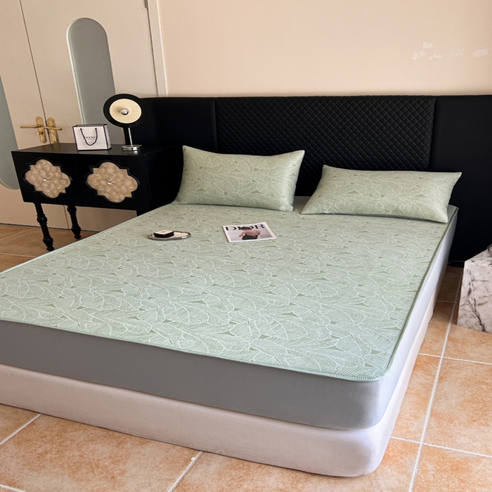 91家纺网 家纺一手货源 找家纺 慕尚家纺 2025新款提花席床笠款 床笠-树叶绿