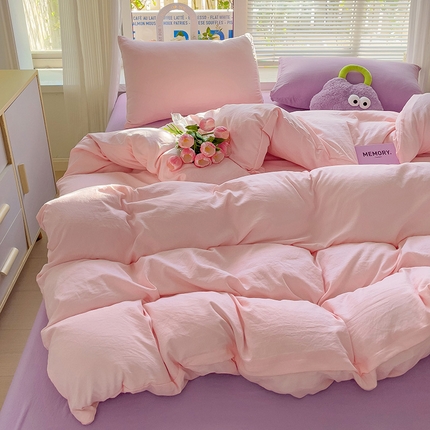 艾特你 2024新款A类水洗棉被套纯色被套单被套素色被套 混搭-粉紫