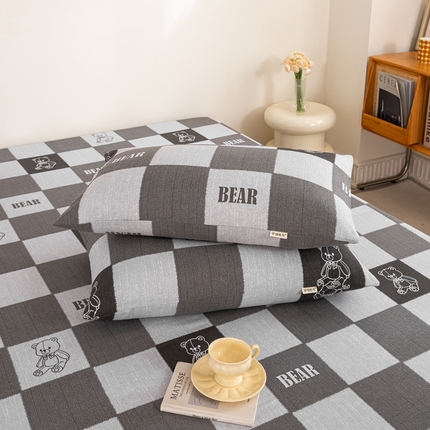 鸣升 新款舒适透气100%全棉老粗布枕套 巴比熊（灰）