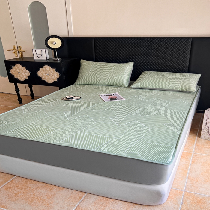 91家纺网 家纺一手货源 找家纺 慕尚家纺 2025新款提花席床笠款 床笠-直线绿