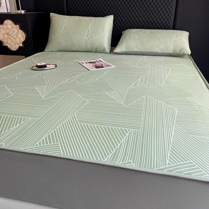 91家纺网 家纺一手货源 找家纺 慕尚家纺 2025新款提花席床笠款 床笠-直线绿