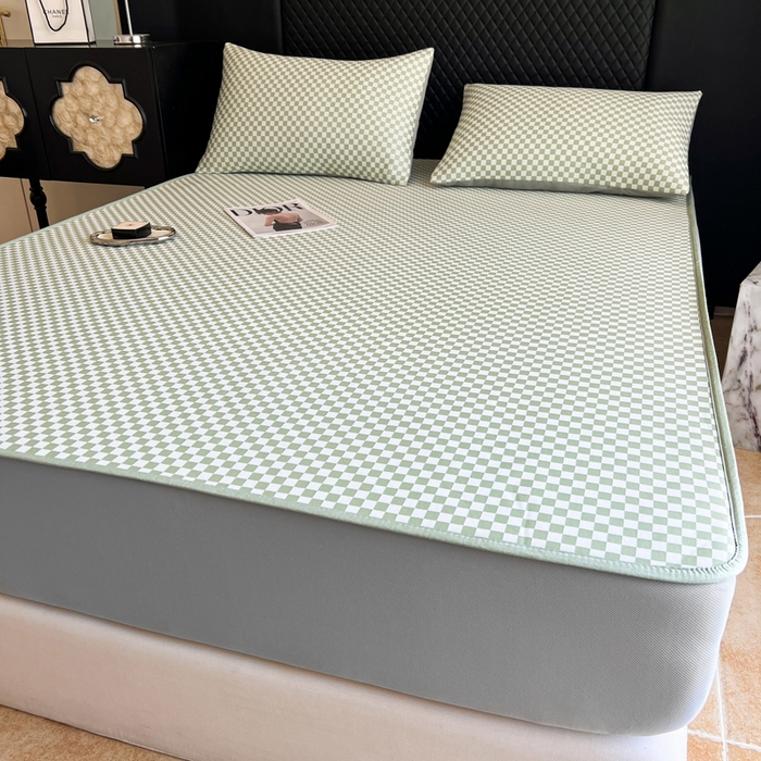 91家纺网 家纺一手货源 找家纺 慕尚家纺 2025新款提花席床笠款 床笠-棋盘格绿